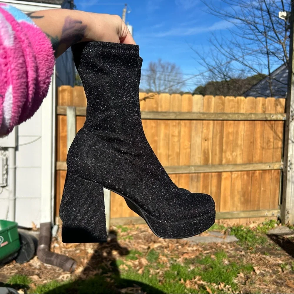 Abound Steffie platform bootie in‎ black glitter size 7.5 club alternative punk